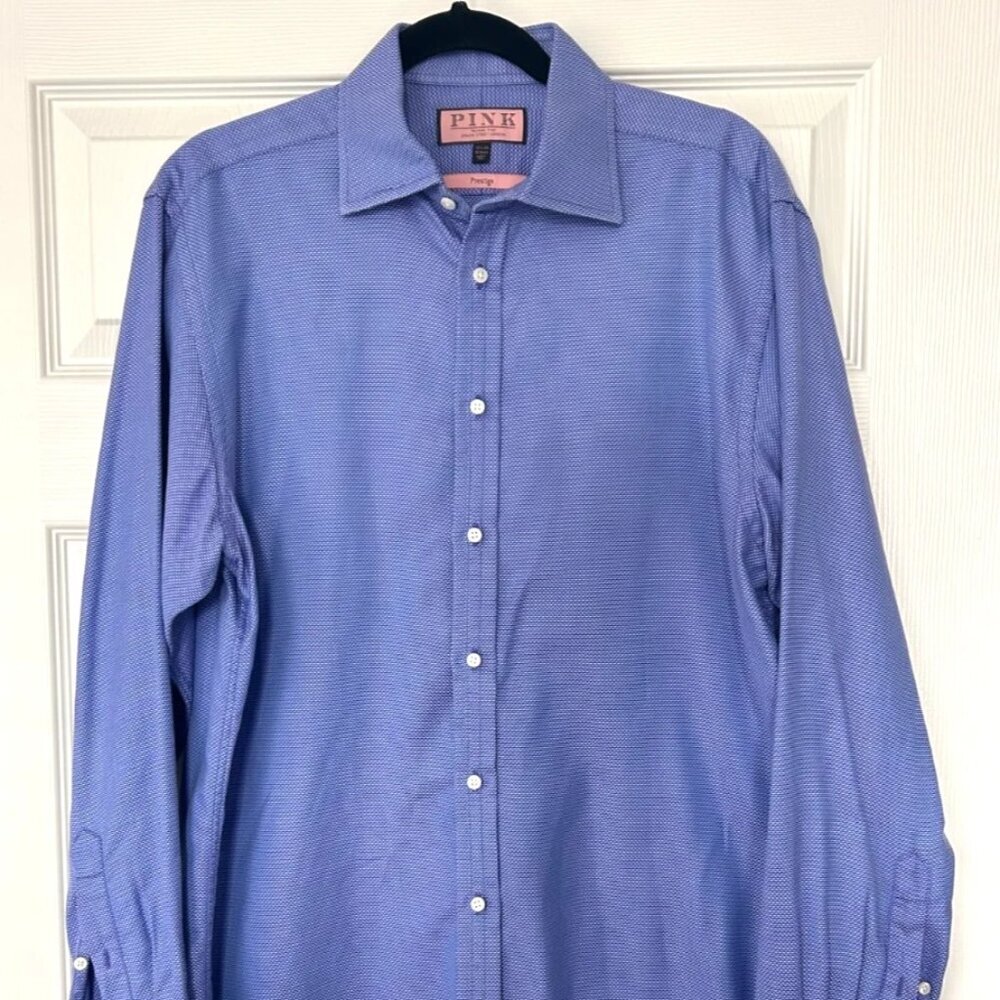 Thomas Pink Prestige Men’s Blue Micro-Pattern Dress Shirt Cotton 15.5 34 - Picture 2 of 10